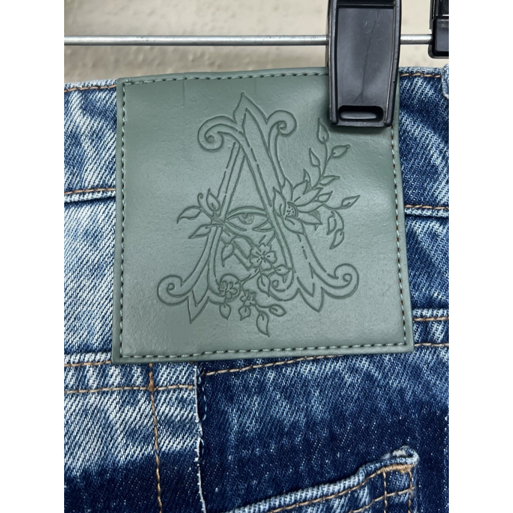 NWT Alemais Jacones Spliced Denim Jean Indigo Wide Leg Embroidered AU 10 US 6 - Picture 11 of 13